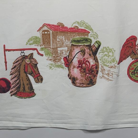 Tablecloth Blue White Embroidered Floral Striped Edge Vintage READ - Picture 4 of 14